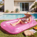 SLOOSH Transparent Inflatable Tanning Pool Lounger Float,  70" x 46", Pink-L