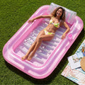 SLOOSH Transparent Inflatable Tanning Pool Lounger Float,  70" x 46", White Pink-L