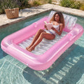 SLOOSH Transparent Inflatable Tanning Pool Lounger Float,  70" x 46", White Pink-L