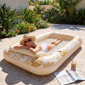 SLOOSH Inflatable Tanning Pool Lounger Float, Gold White  L, 70" x 46"