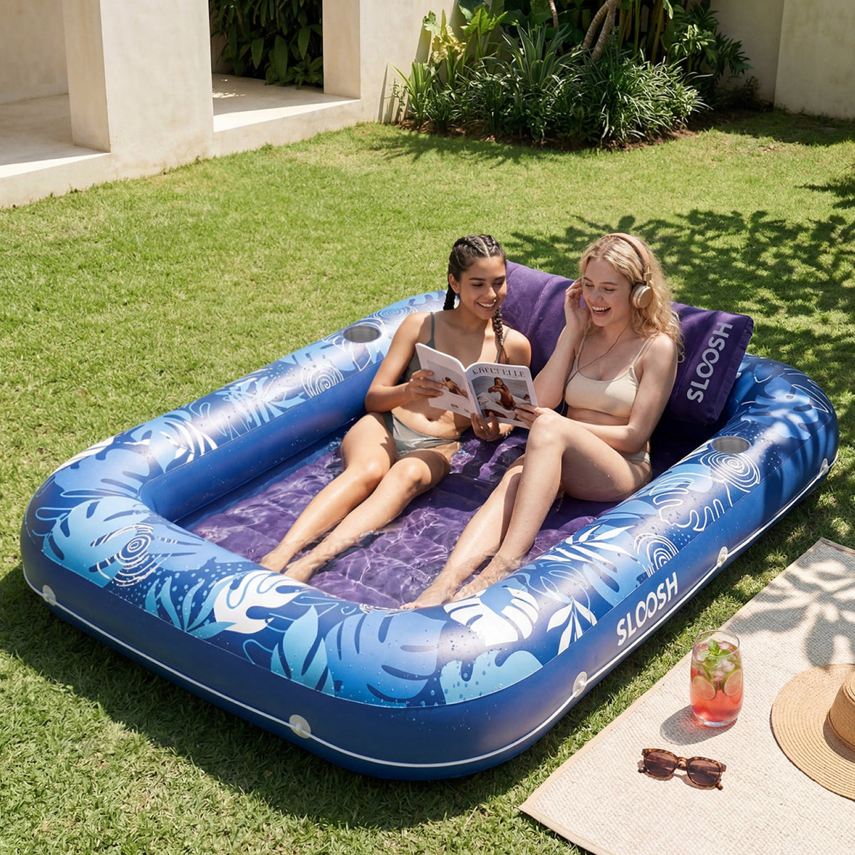 Dark Blue 85" Tanning Pool with Float Chair Best Friend Choice Bundle