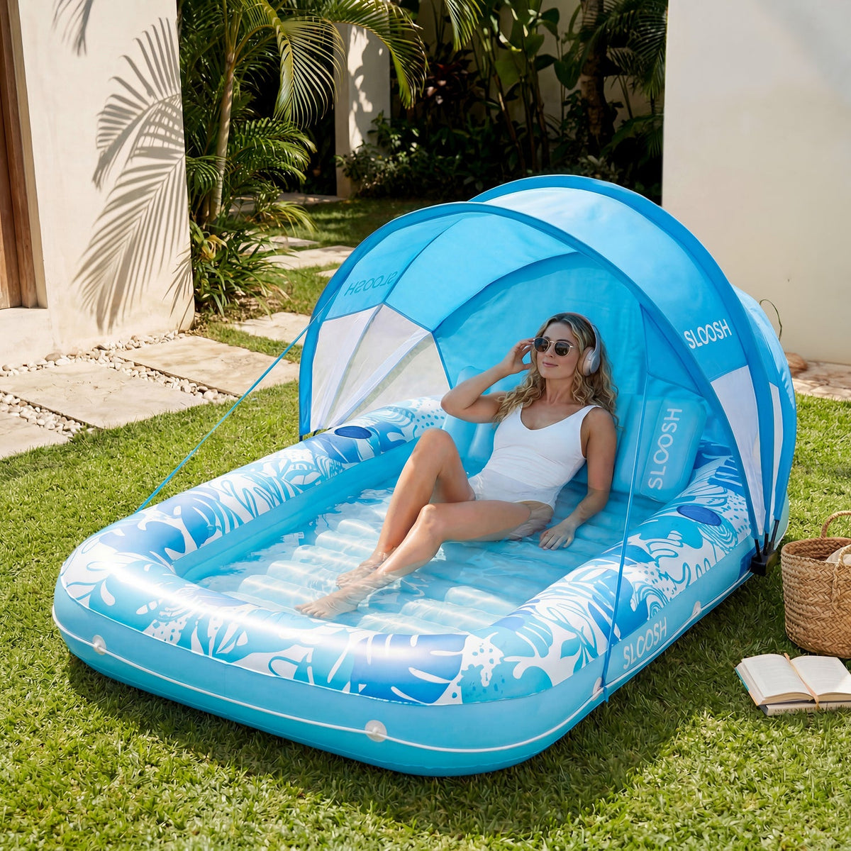 SLOOSH 70" x 46" Blue Tanning Pool with Canopy