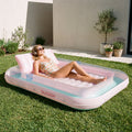 SLOOSH Transparent Inflatable Tanning Pool Lounger Float,  70" x 46", Cyan Pink-L