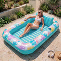 SLOOSH Tropical Leaves Inflatable Tanning Pool, Tropical Blue,  85" x 57"