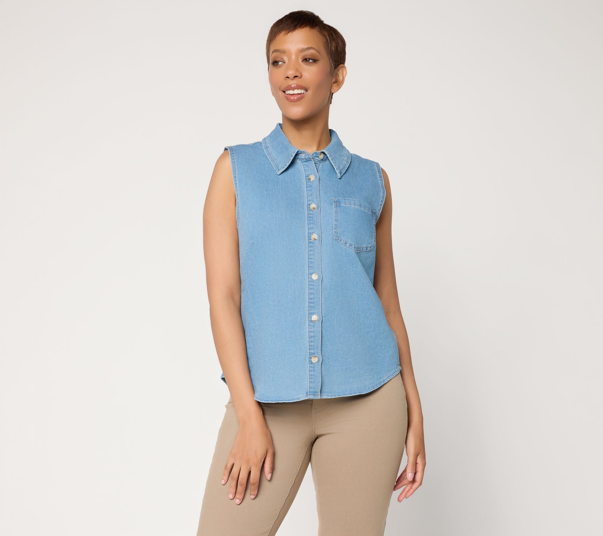 nicole by Nicole Miller Lightweight Stretch Denim Sleeveless Top
