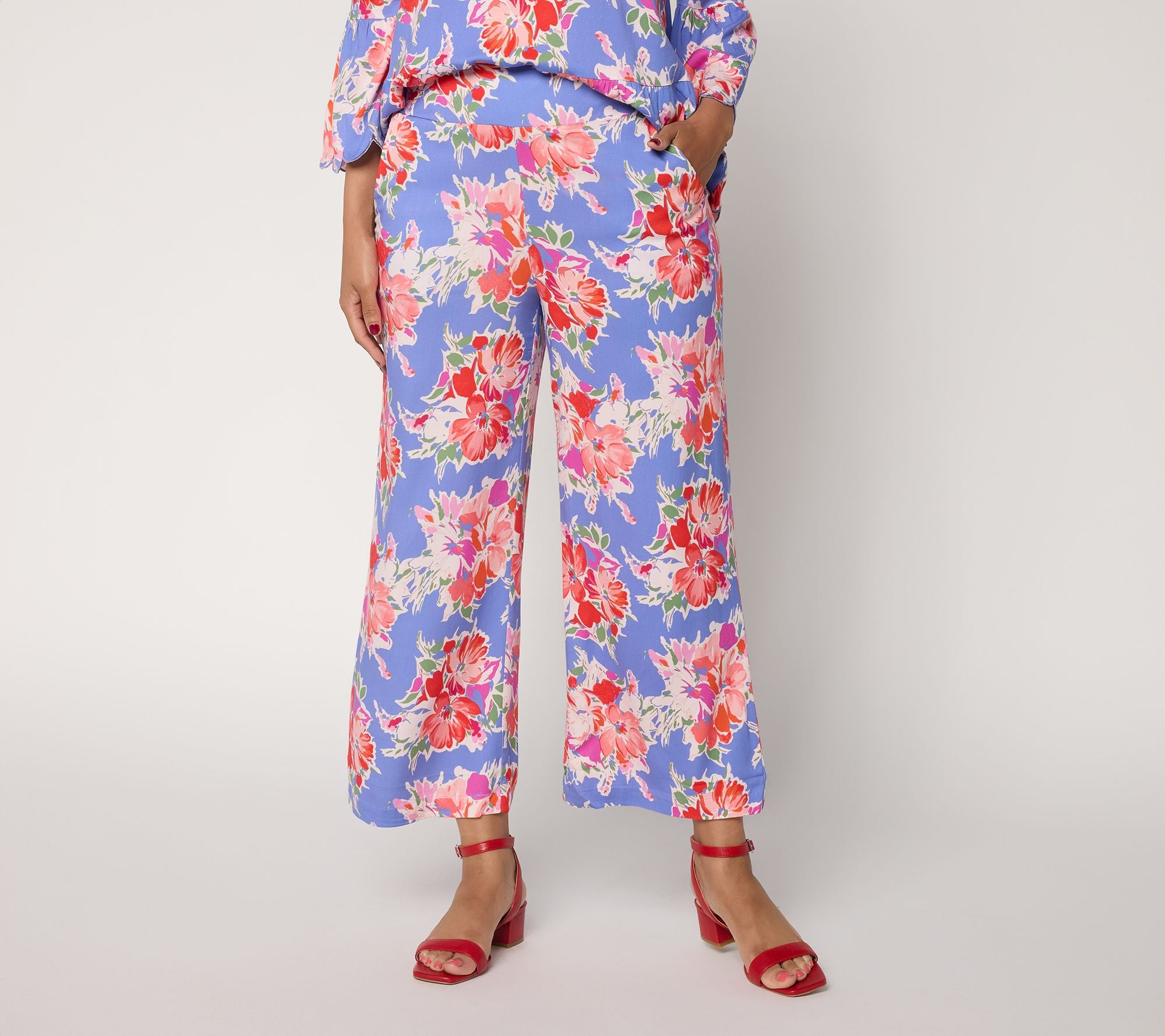 nicole by Nicole Miller Printed Pull-On Stretch Challis Cropped Pants